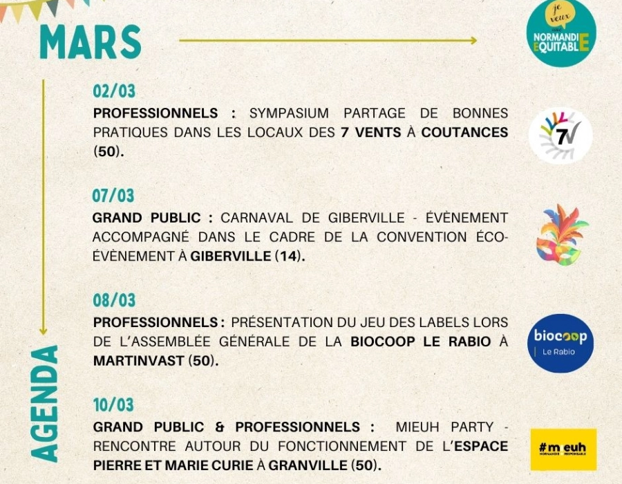 À vos agendas : les rencontres et événements à ne pas manquer chez Normandie Équitable en MARS ! À vos agendas : les rencontres et événements à ne pas manquer chez Normandie Équitable en MARS !