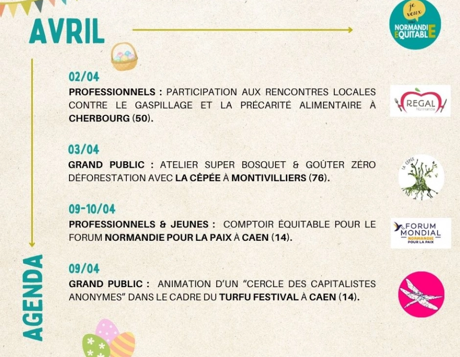 À vos agendas : les rencontres et événements à ne pas manquer chez Normandie Équitable en AVRIL ! À vos agendas : les rencontres et événements à ne pas manquer chez Normandie Équitable en AVRIL !